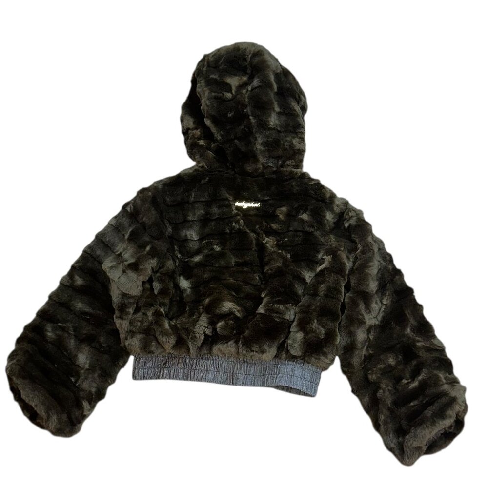 Baby Phat Vintage Y2K Faux Fur Brown Bomber Jacket Hood Coat Lined Pockets 2XL - Picture 3 of 13